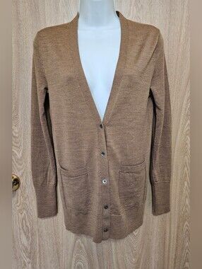 GAP 100% Merino Wool Tan Camel Brown V-Neck Cardigan XS